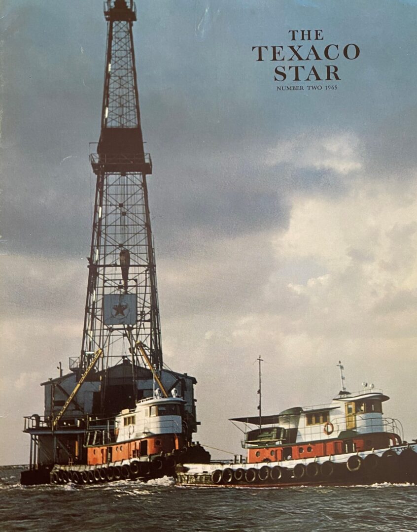 back cover twin tugs and Texaco rig